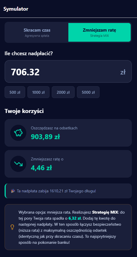 Kolejne obniżenie raty kapitałowej w symulatorze nadpłat